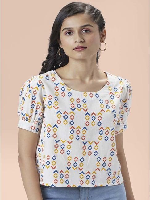 people by pantaloons off-white cotton printed top