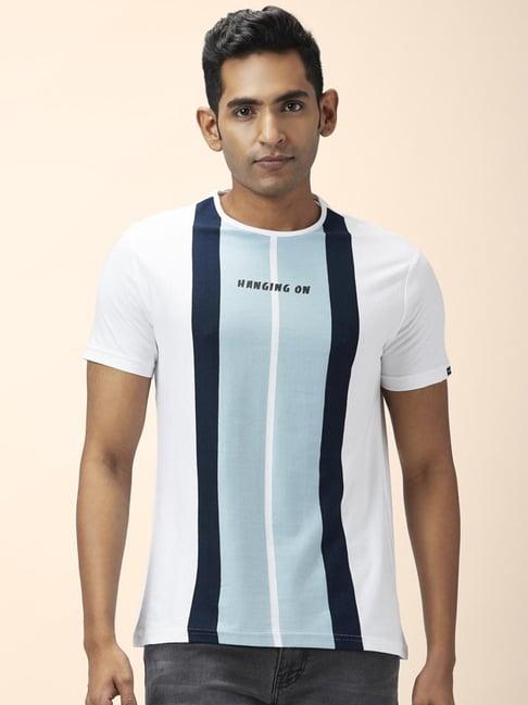 people by pantaloons off white cotton slim fit striped t-shirt