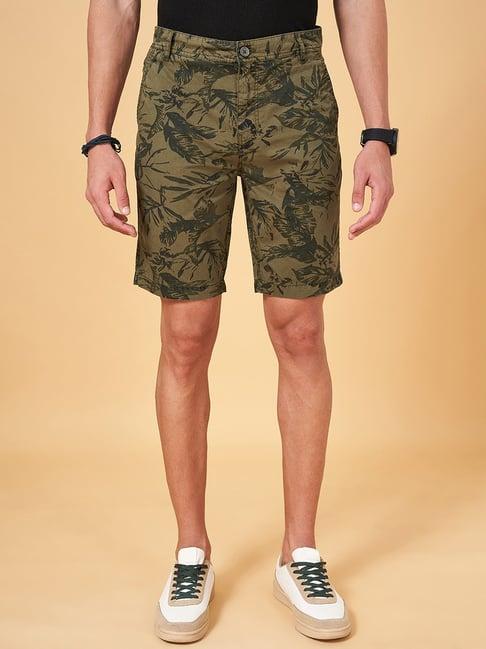 people by pantaloons olive cotton regular fit printed shorts