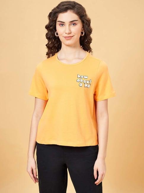 people by pantaloons orange cotton printed t-shirt