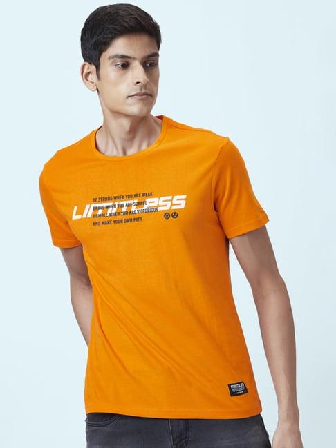 people by pantaloons orange cotton regular fit printed t-shirt