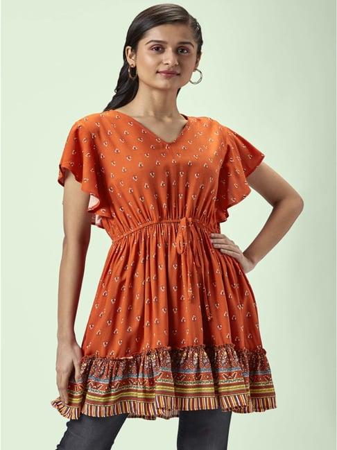 people by pantaloons orange printed tunic