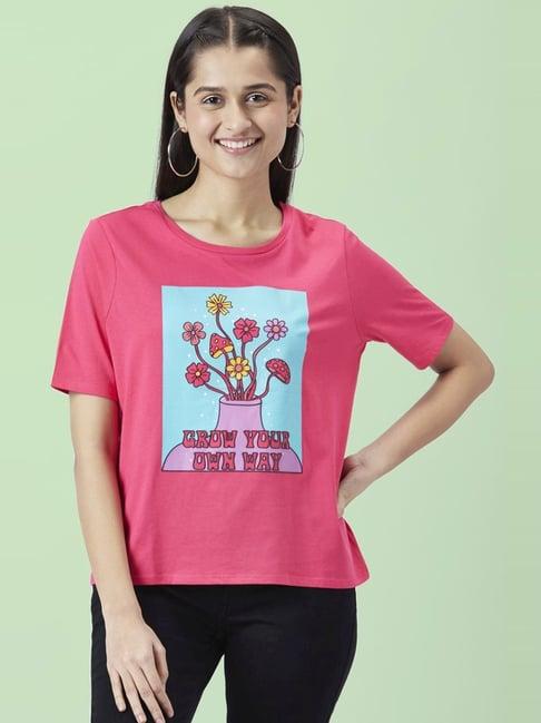 people by pantaloons pink cotton printed t-shirt