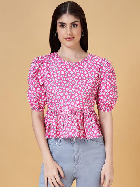 people by pantaloons pink cotton printed top