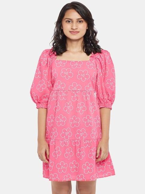 people by pantaloons pink floral print a-line dress