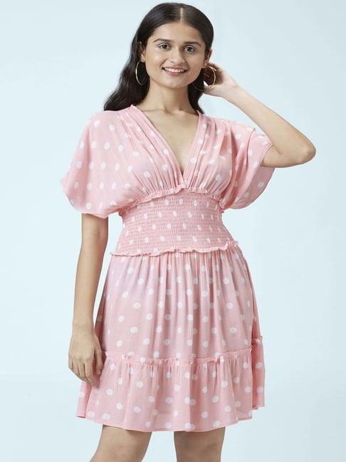 people by pantaloons pink polka dots skater dress