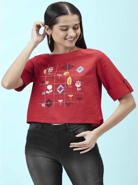 people by pantaloons red cotton printed top