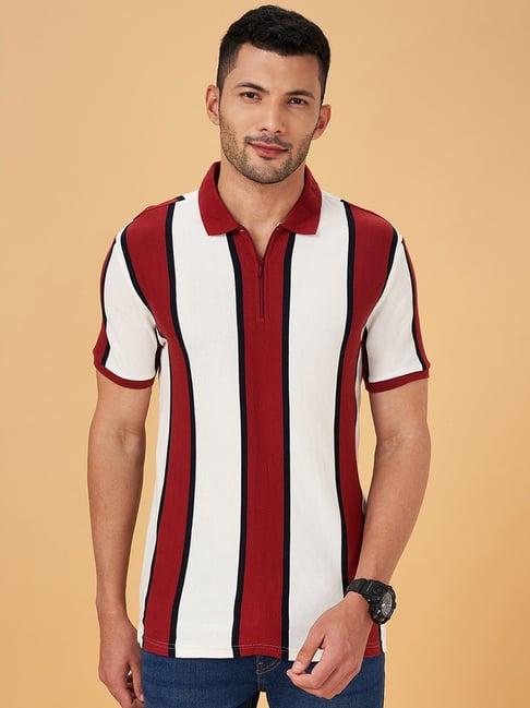 people by pantaloons red cotton slim fit striped polo t-shirt