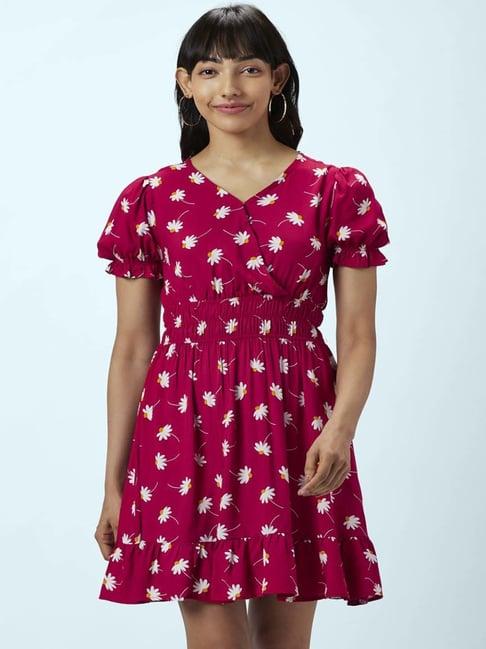 people by pantaloons red floral print a-line dress