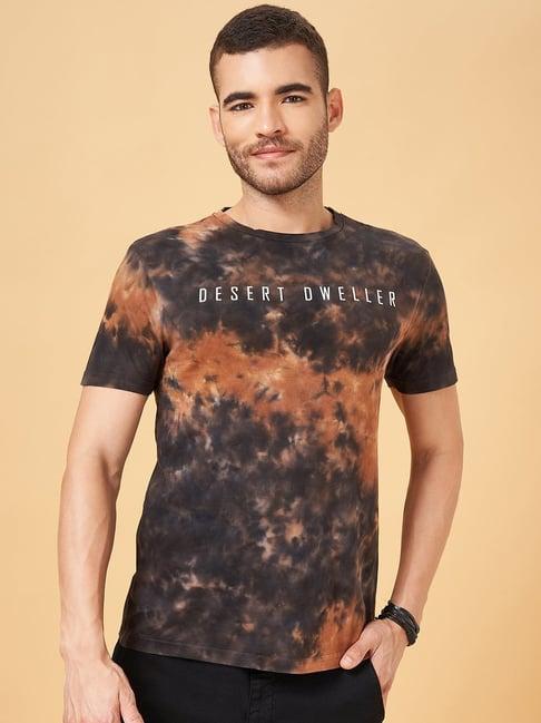 people by pantaloons rust cotton slim fit printed t-shirt