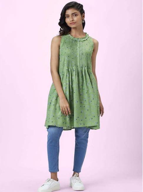 people by pantaloons tea green cotton printed tunic
