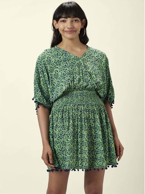 people by pantaloons tea green printed dress