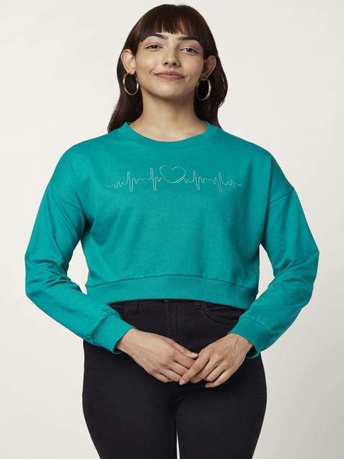 people by pantaloons teal blue embroidered sweatshirt