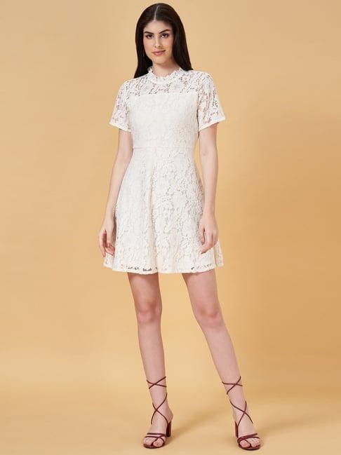 people by pantaloons white self pattern a-line dress