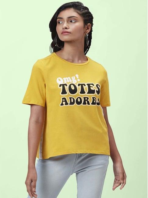 people by pantaloons yellow cotton printed t-shirt