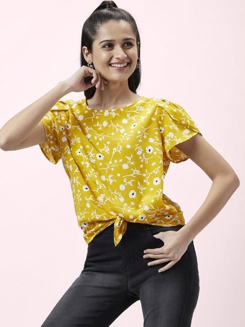 people by pantaloons yellow printed top