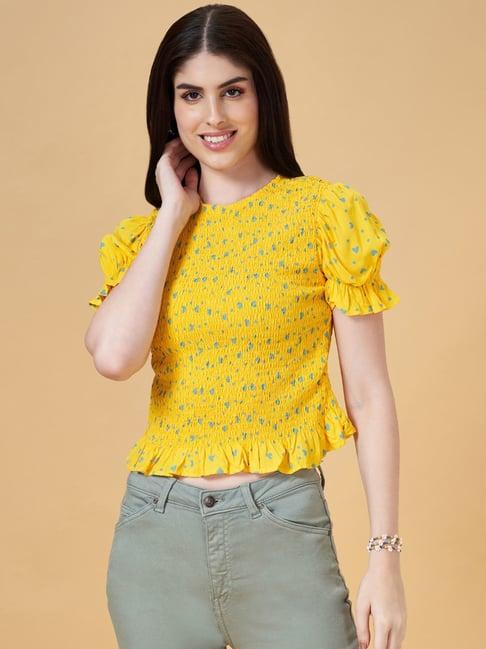 people by pantaloons yellow printed top