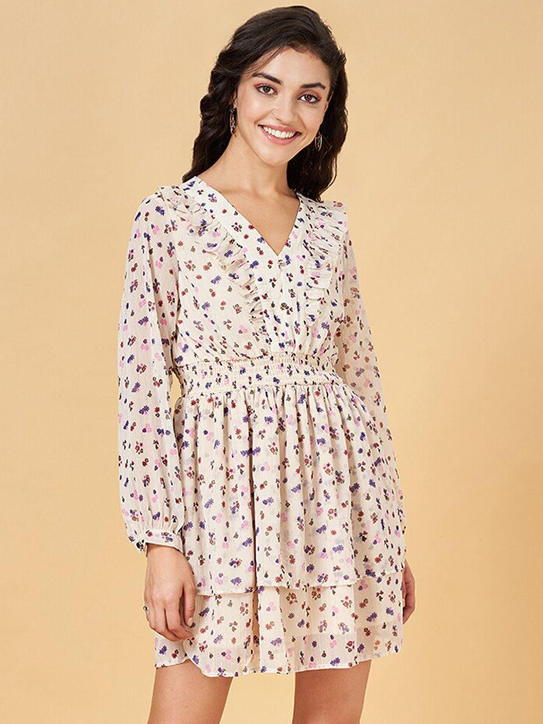 people floral printed puff sleeves smocked  fit & flare dress