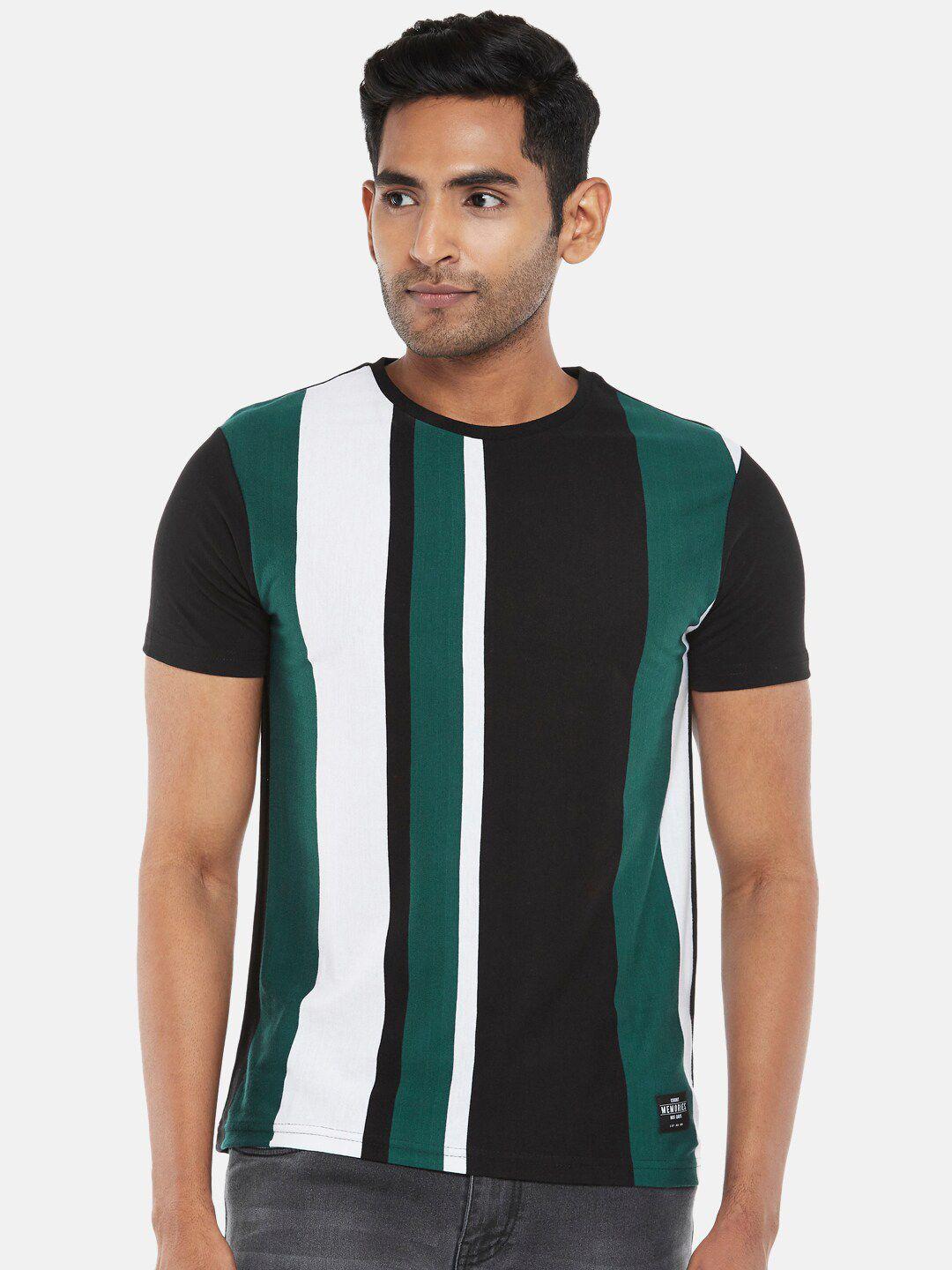 people men black & green striped cotton regular fit t-shirt