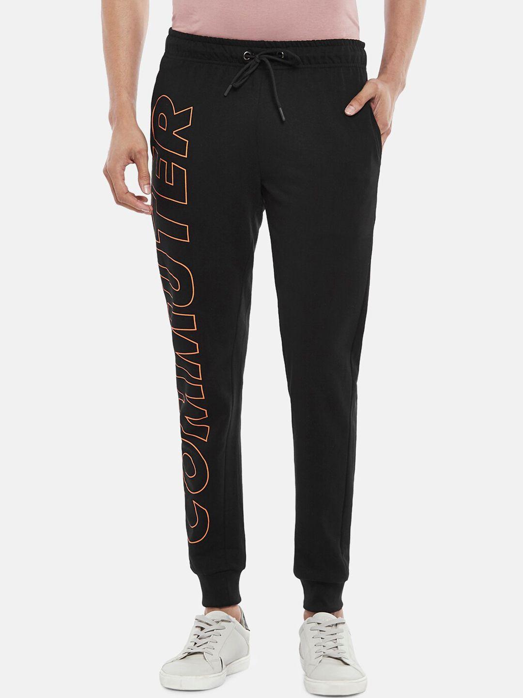 people men black printed joggers trousers