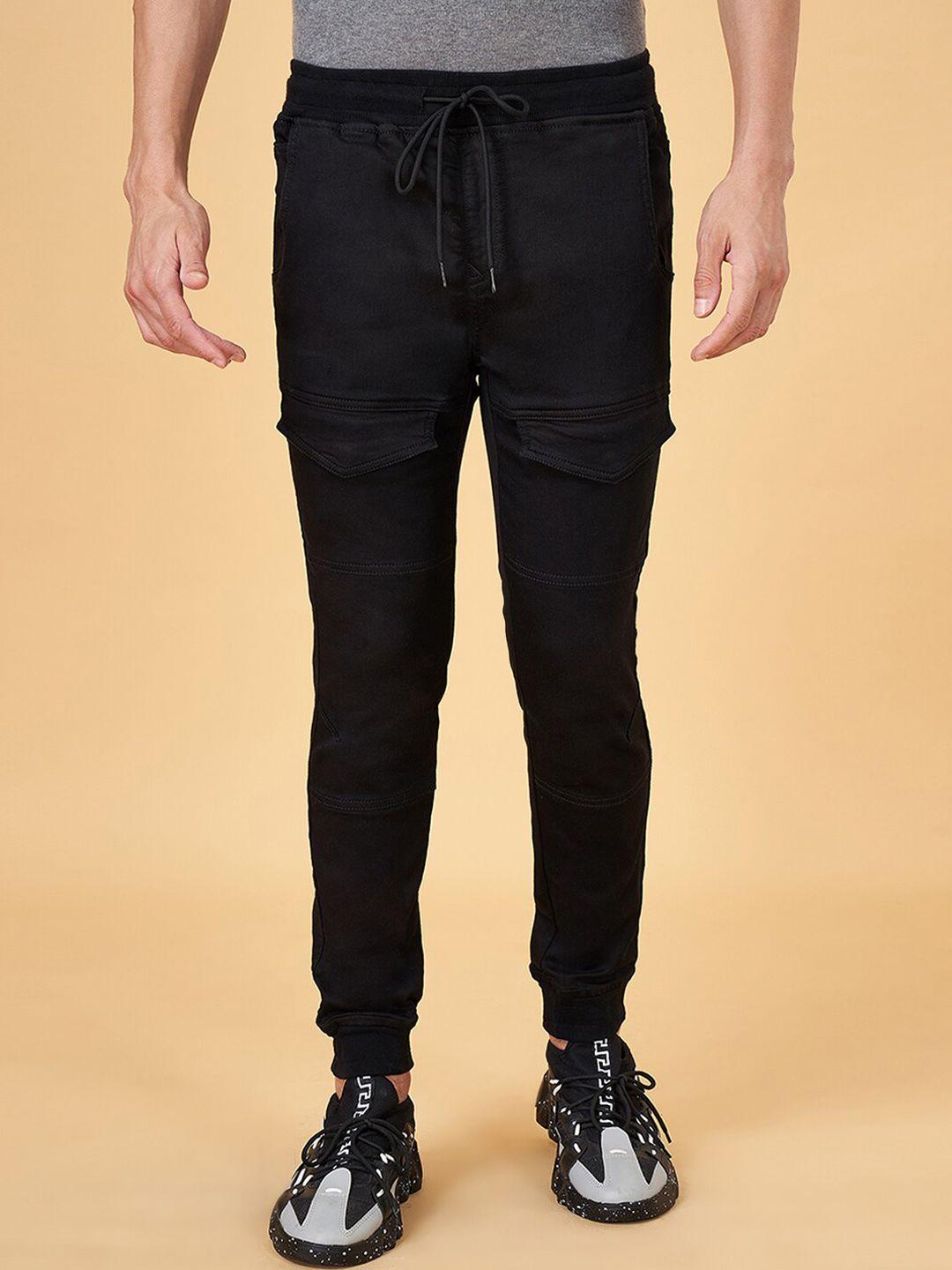 people men black slim fit joggers trousers