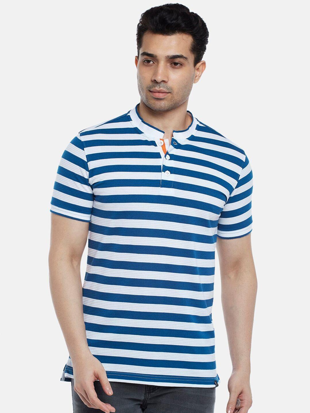 people men blue & white striped polo collar t-shirt