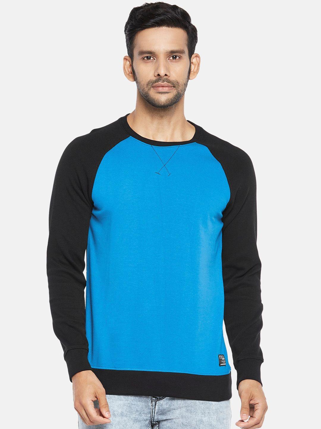 people men blue colorblocked full sleeves sweatshirt