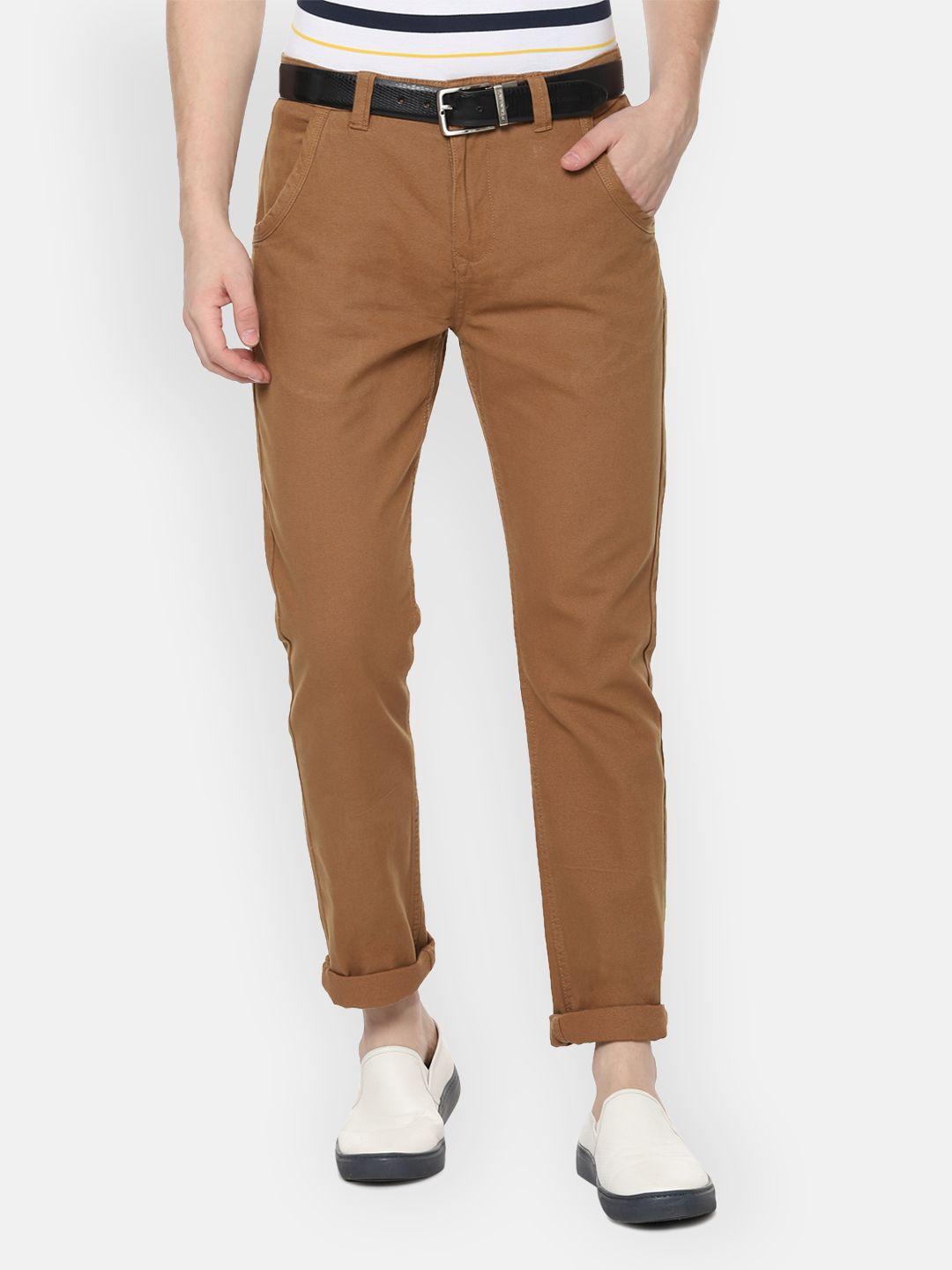 people men brown slim fit solid chinos