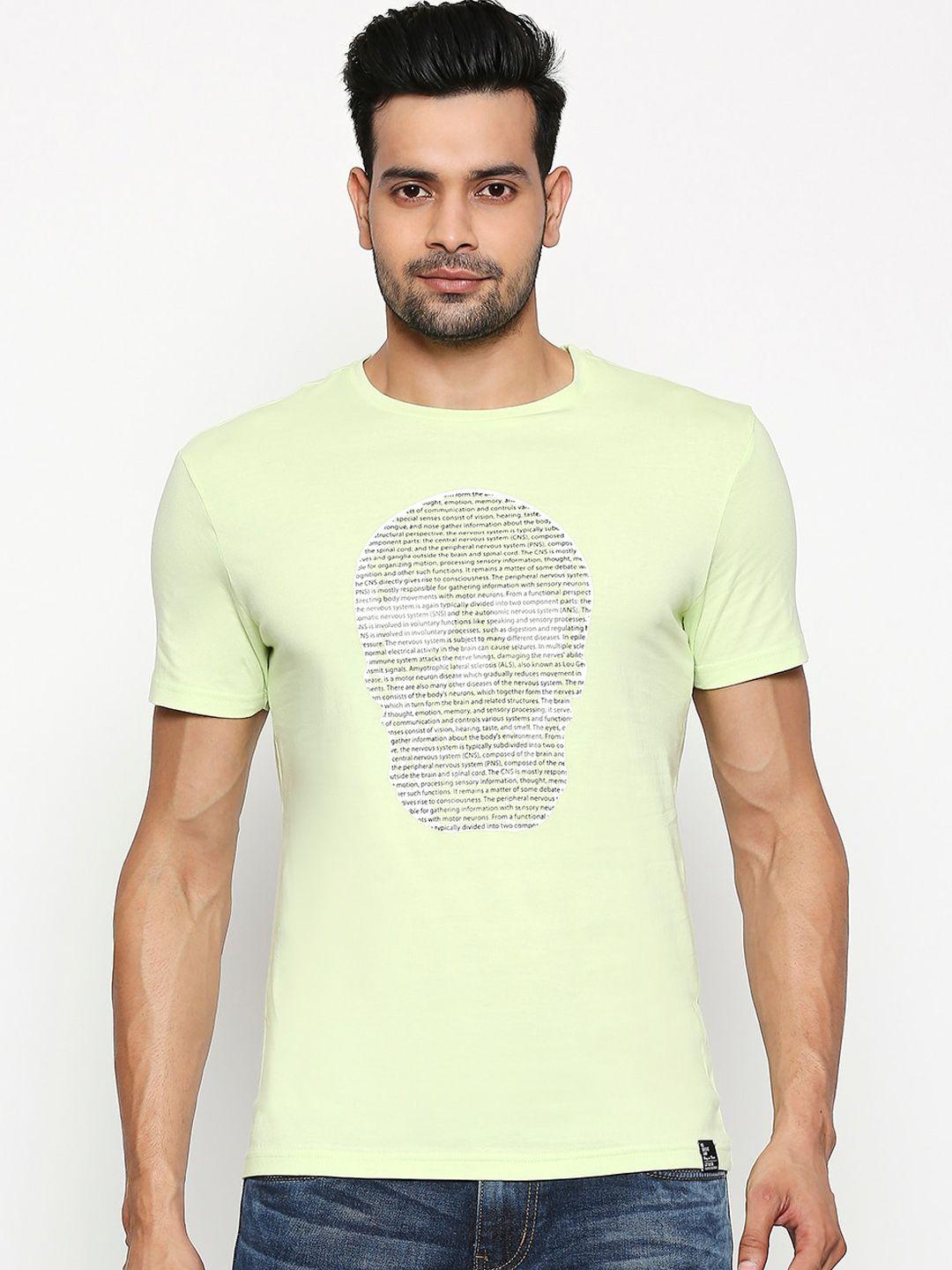people men green printed round neck t-shirt