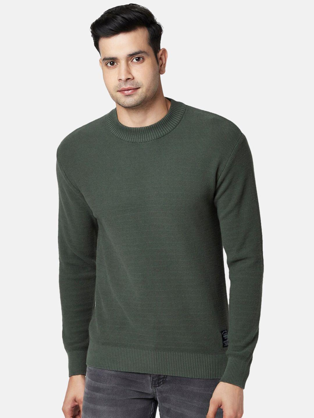 people men green solid cotton pullover