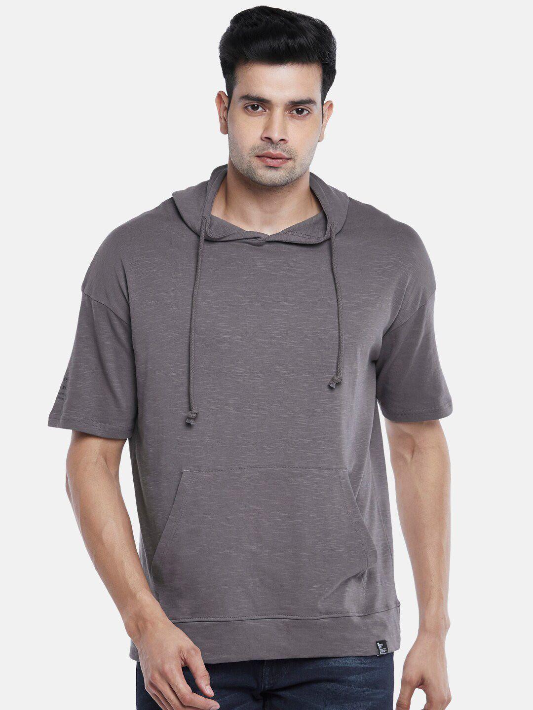 people men grey drop-shoulder sleeves slim fit t-shirt