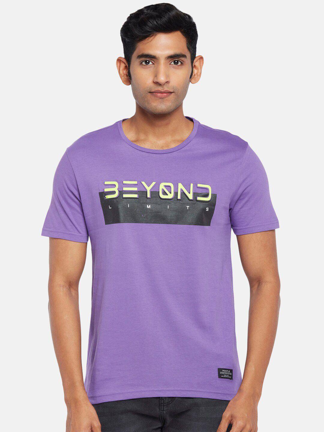 people men lavender & black printed slim fit t-shirt