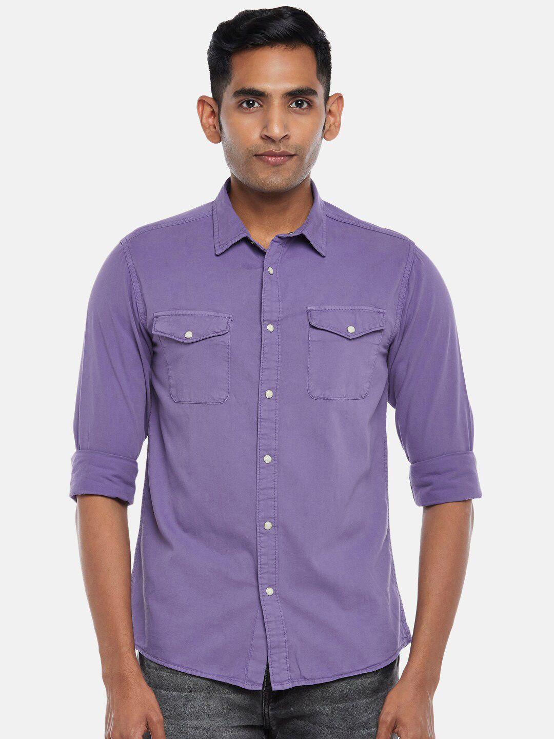 people men lavender slim fit  long sleeve casual shirt