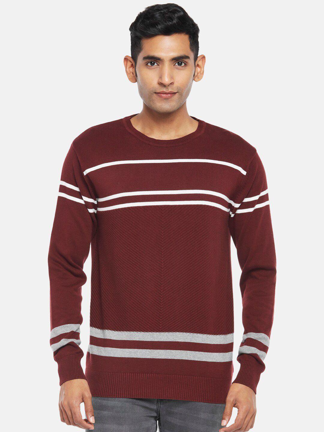 people men maroon & white striped pullover