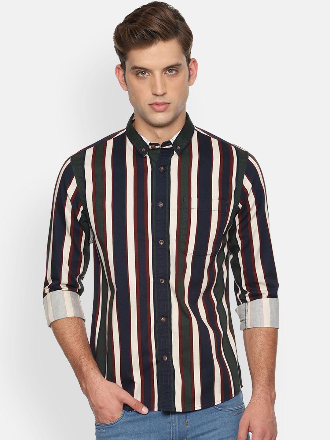 people men multicoloured regular fit striped casual shirt