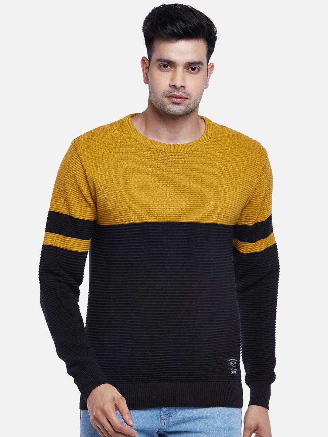 people men mustard & black colourblocked pullover