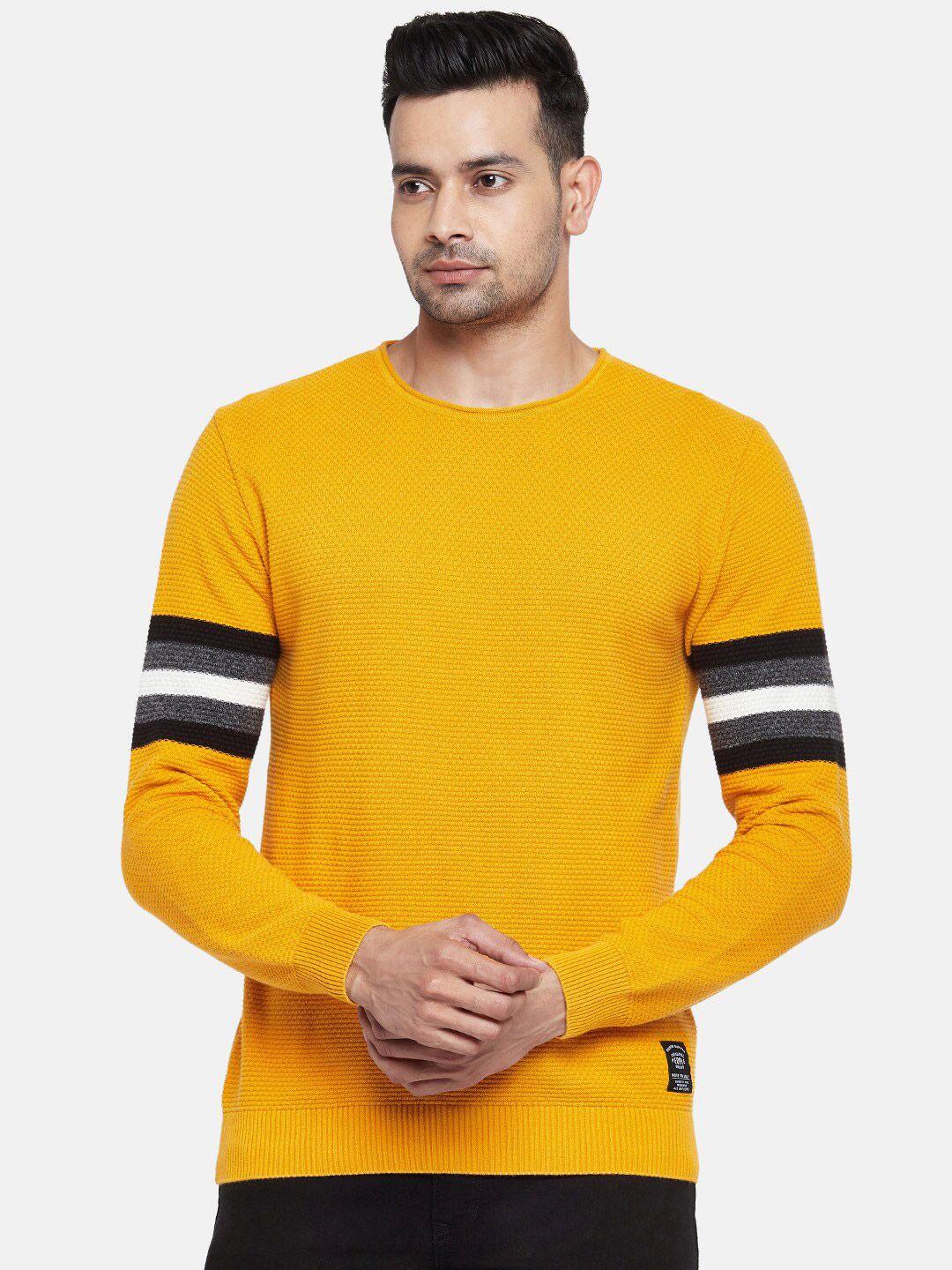 people men mustard cotton pullover sweater