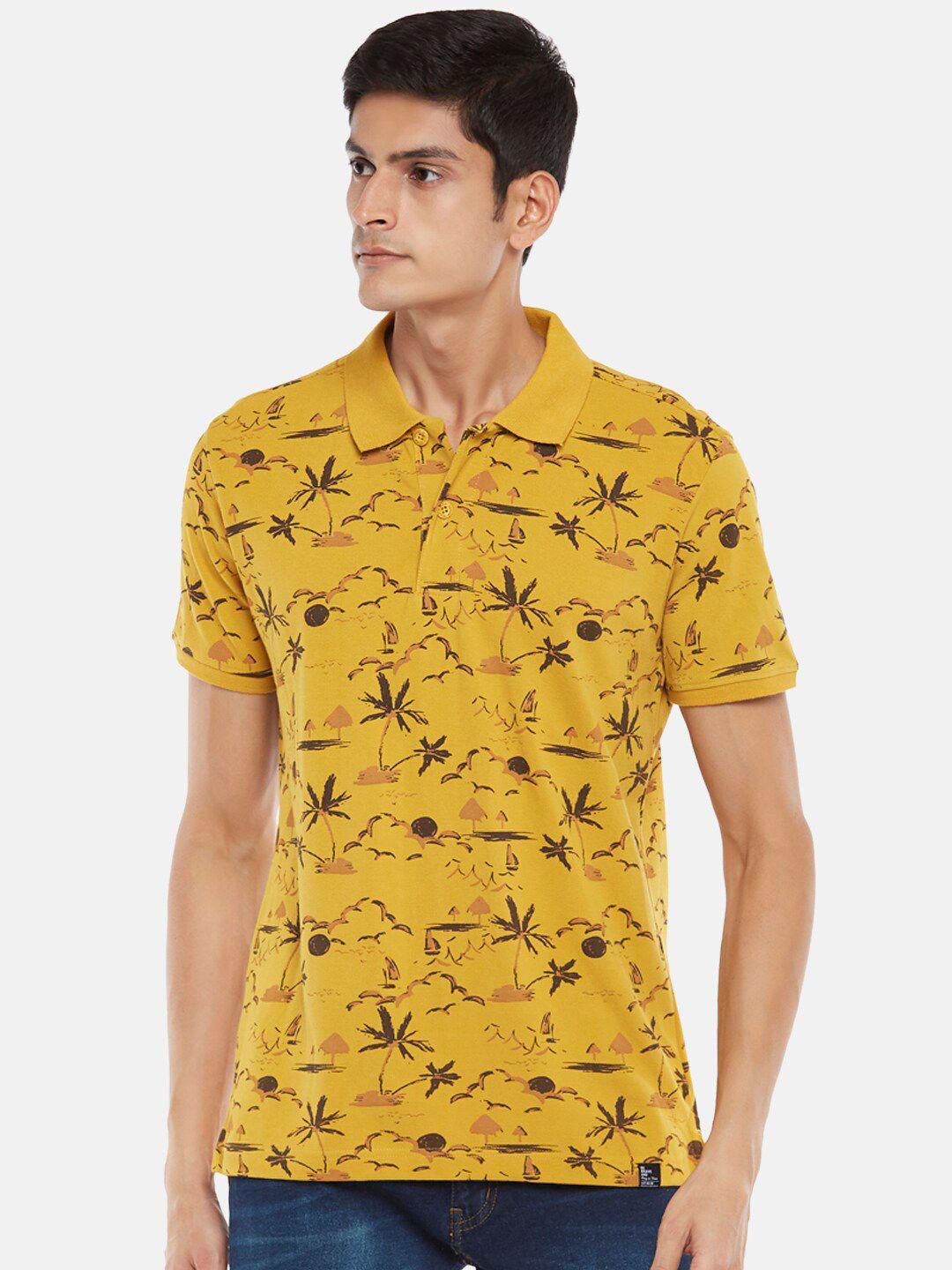 people men mustard yellow printed t-shirt