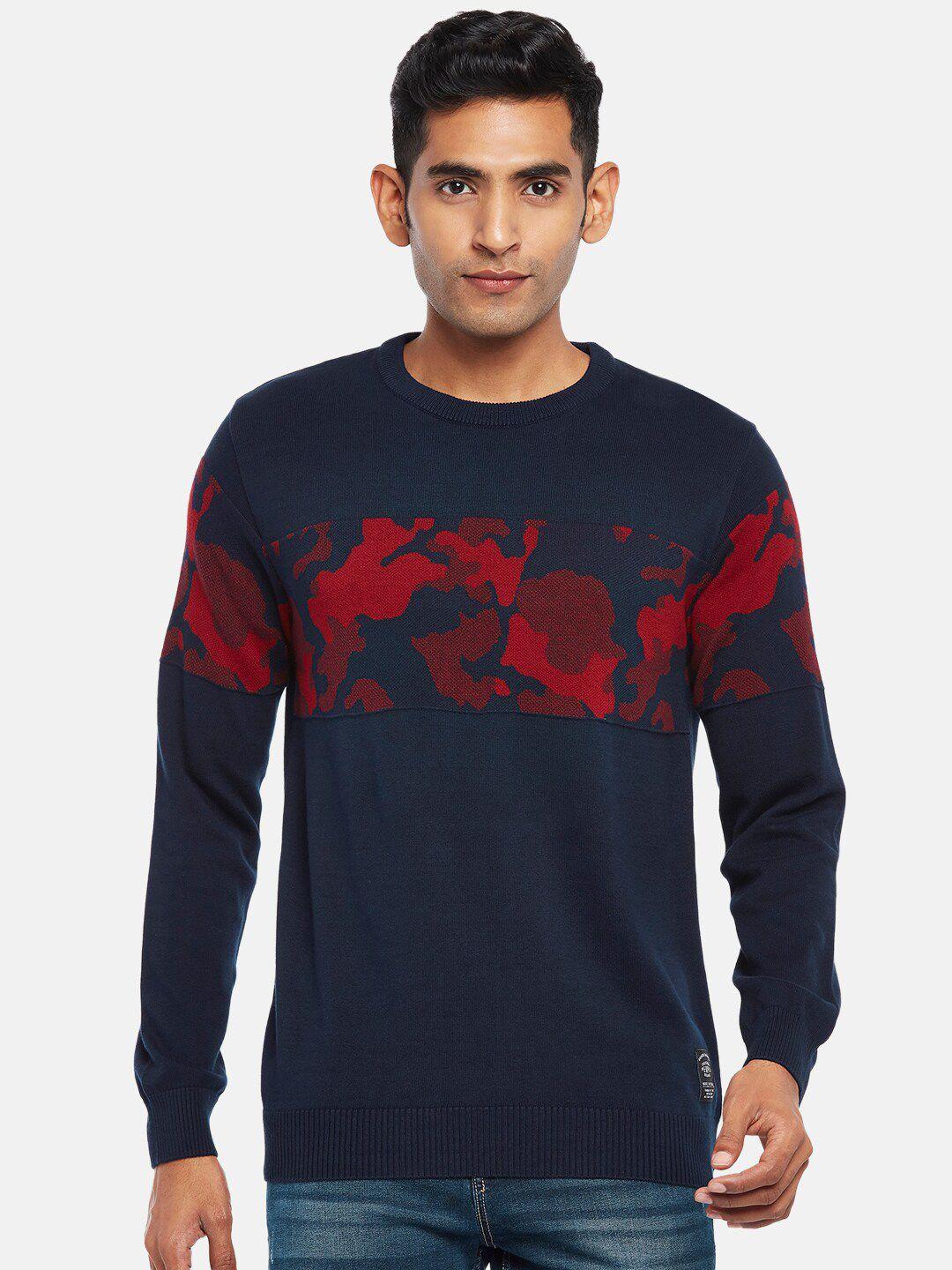people men navy blue & red printed pullover