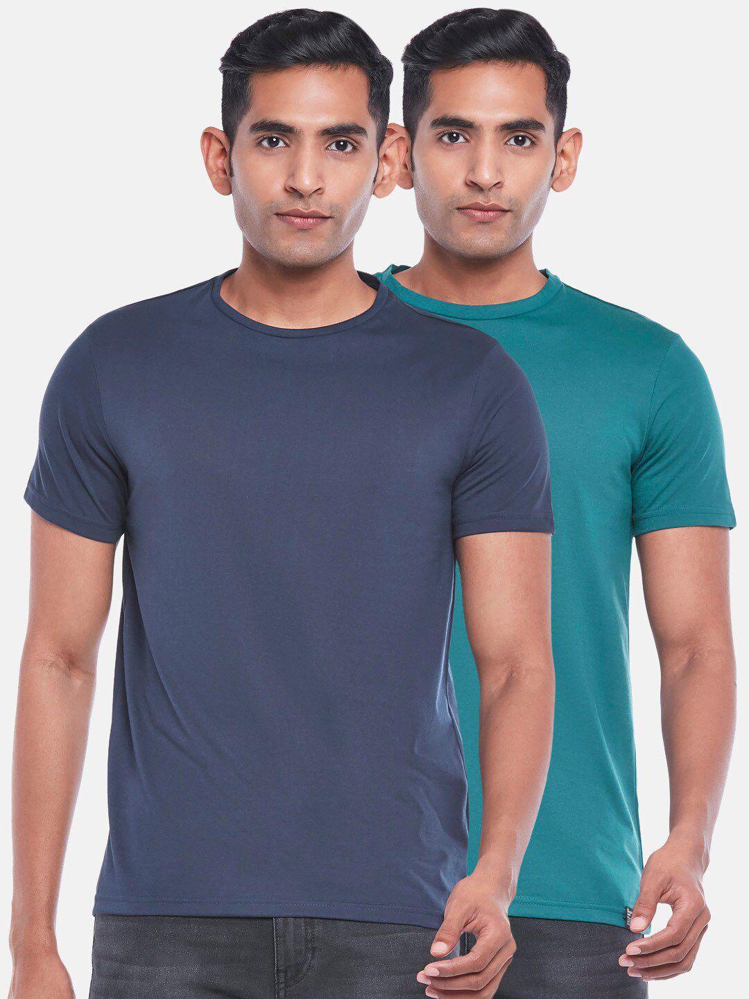 people men navy blue 2 slim fit cotton t-shirt