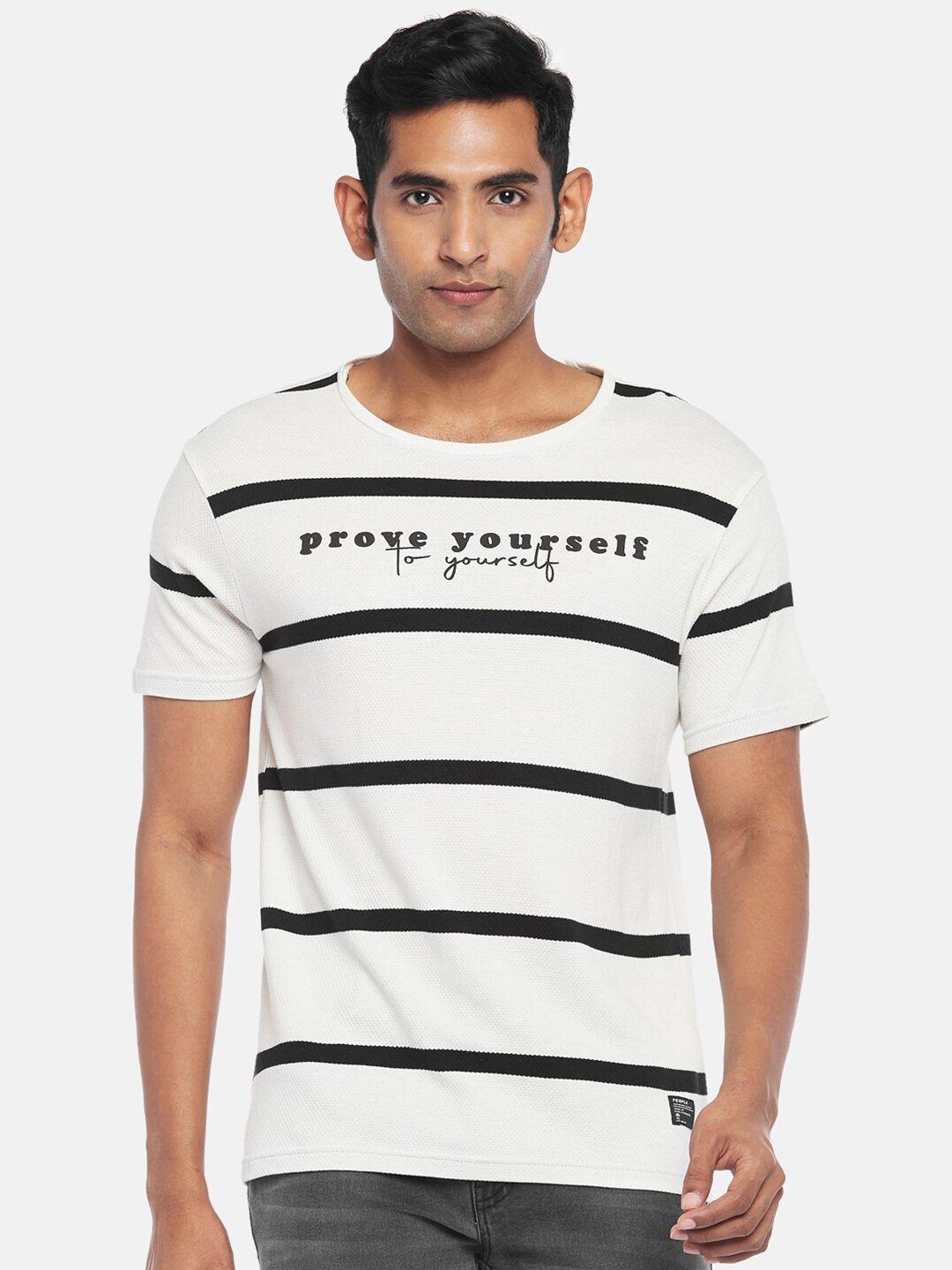 people men off white & black striped slim fit t-shirt