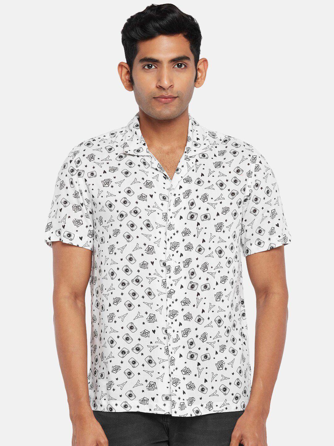 people men off white slim fit printed casual shirt