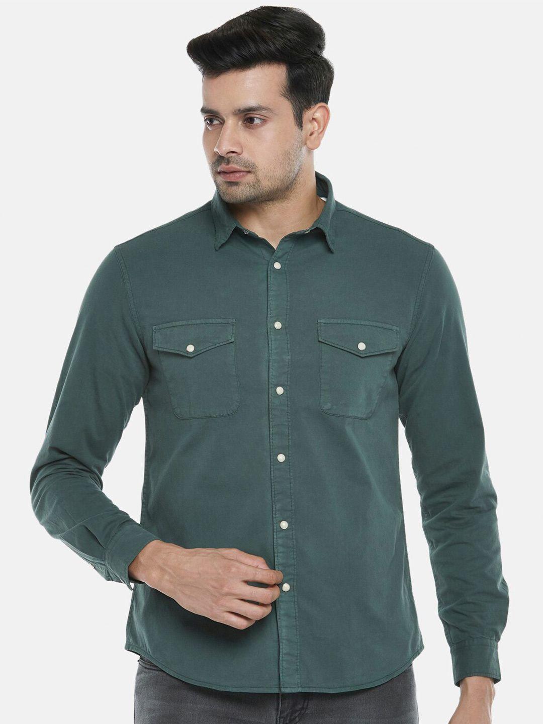 people men olive green slim fit casual shirt