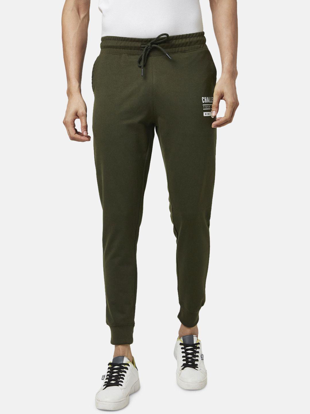 people men olive green slim fit joggers