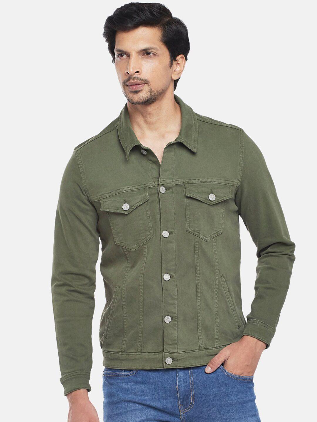 people men olive green washed denim jacket