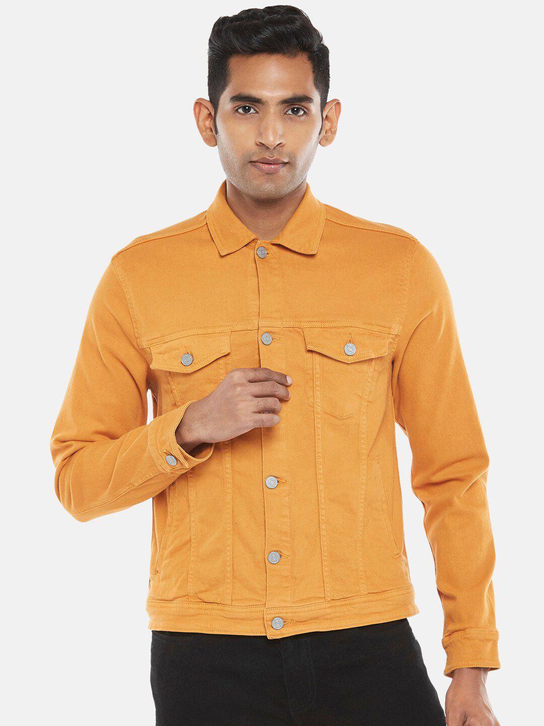 people men orange denim jacket