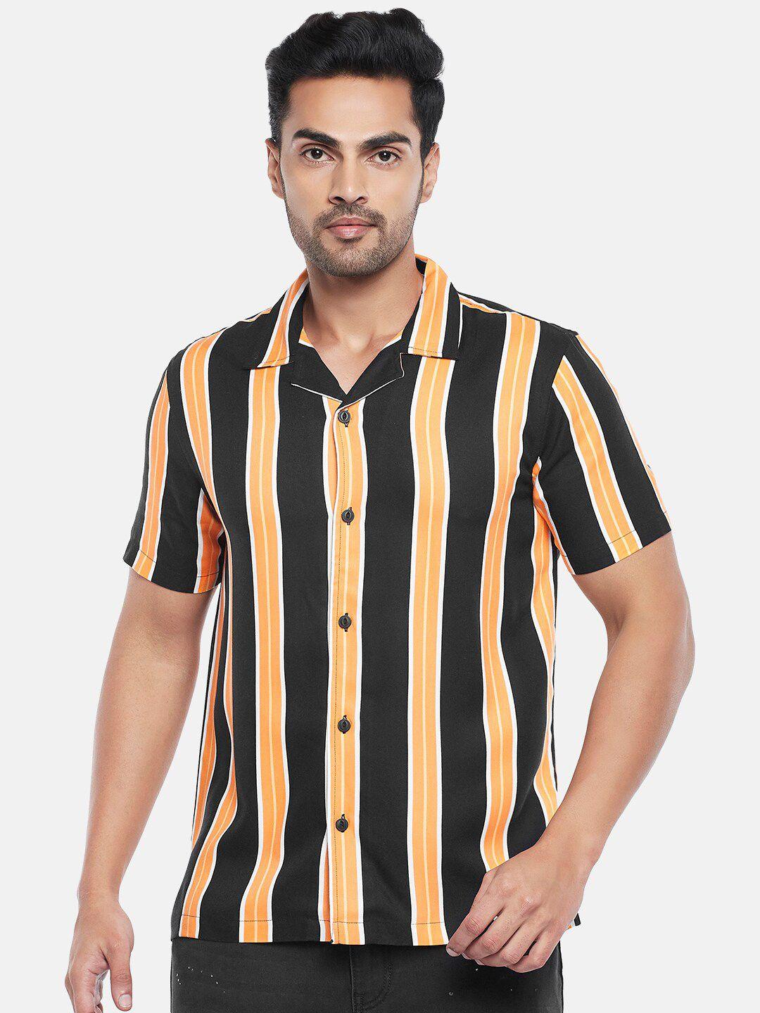 people men orange striped casual shirt