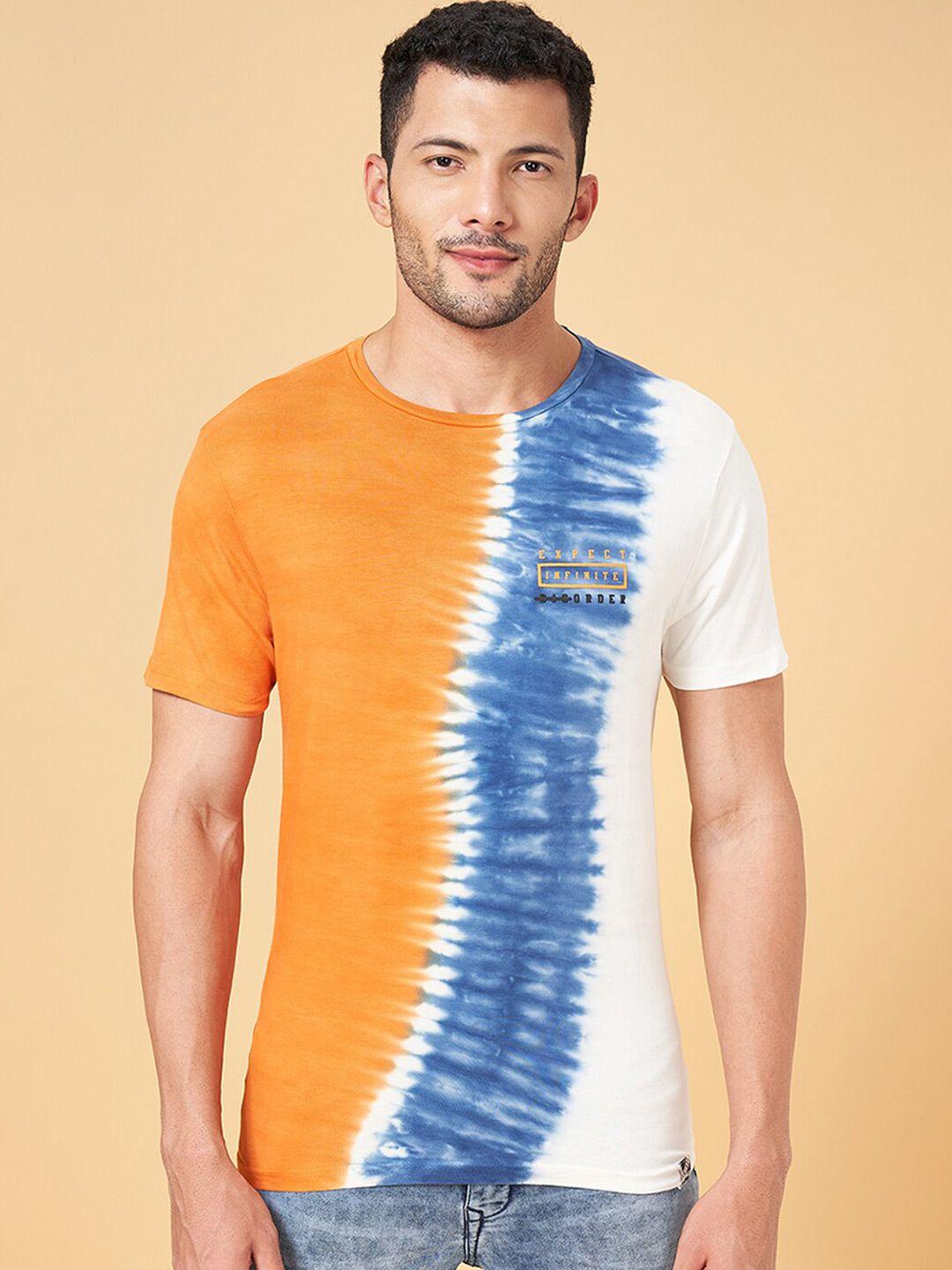 people men orange striped pockets slim fit t-shirt