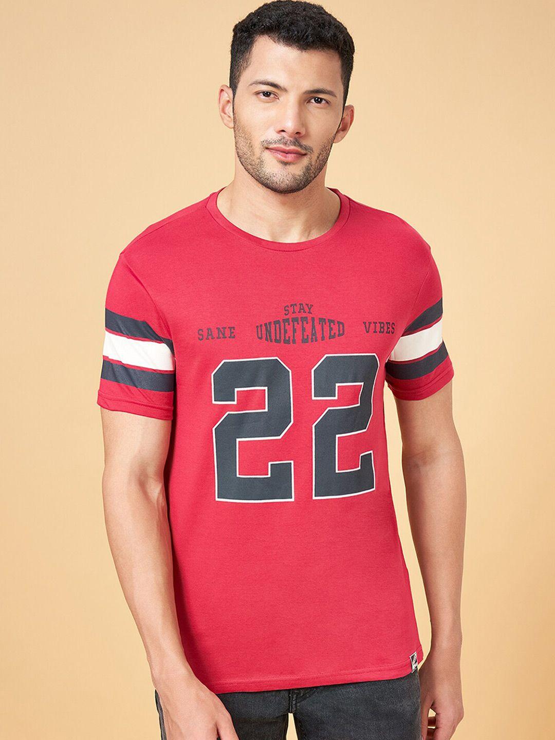 people men pink printed applique slim fit t-shirt