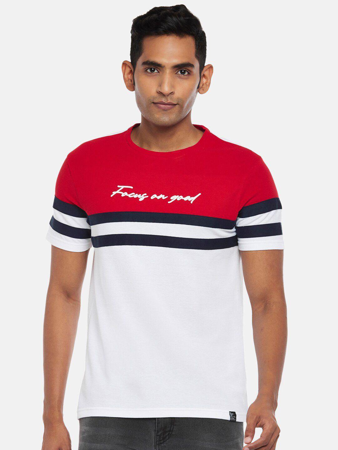 people men red & white colourblocked slim fit t-shirt